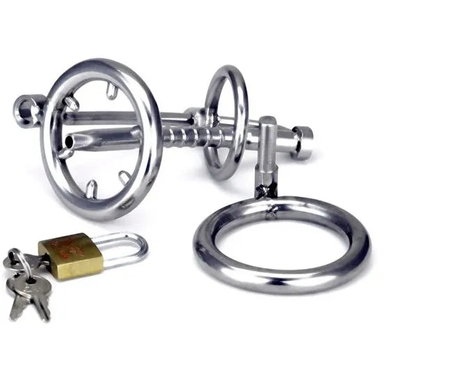 Stainless Steel Male Chastity Device with Catheter and Anti-Shedding Ring,Cock Cage,Penis Ring,Adult Game,A092