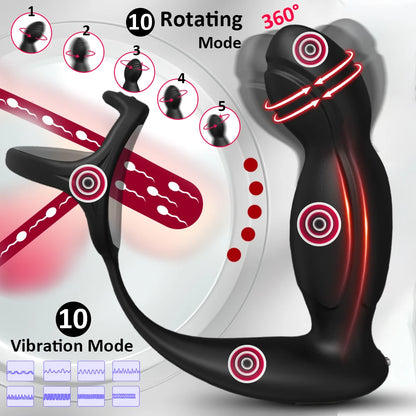 Two motors Prostate Massager Vibrator 360°Rotate Anal Plugs Penis Ring Butt Plug Vibrator Wireless Control for Men Masturbator