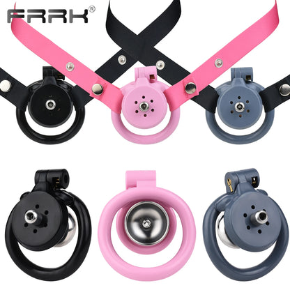 FRRK Strapon Flat Chastity Cage With Elastic Band Belt 4 Sizes Penis Ring Male Chastity Belt Sexshop BDSM Men Femboy Sissies 18