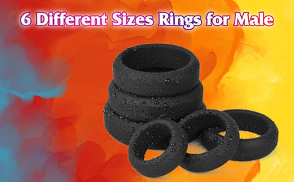 6Pcs/Set Cock Rings with 6 Different Size , Soft Silicone Penis Ring Cockring Set for Men or Couples