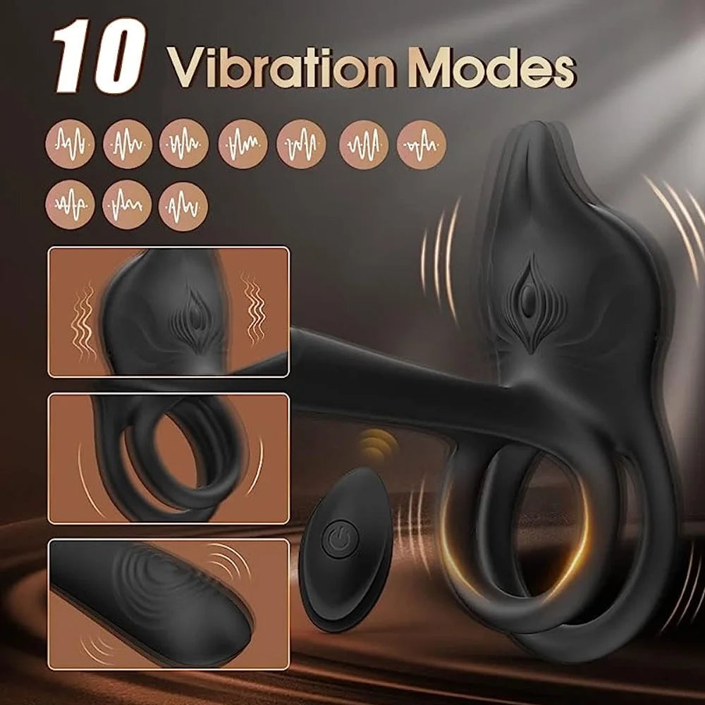 Couple Vibrator with Cock Penis Ring Dual Motor Wireless Remote Adult Sexy Toys for Men Delay Ejaculation