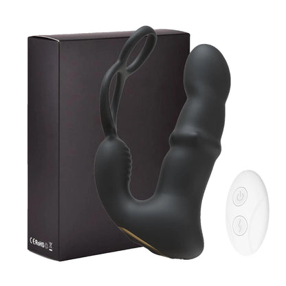 9 Wiggling Thrusting Beads Prostate Massager Vibrating Butt Plug with Penis Ring Vibrator Anal Dildo Prostate Stimulor for Men