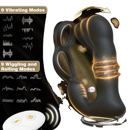 9 Wiggling Thrusting Beads Prostate Massager Vibrating Butt Plug with Penis Ring Vibrator Anal Dildo Prostate Stimulor for Men