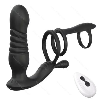 Male Thrusting Prostate Massager Wireless Anal Butt Plug Vibrator Perineum Stimulator Penis Cock Ring Masturbation for Couples