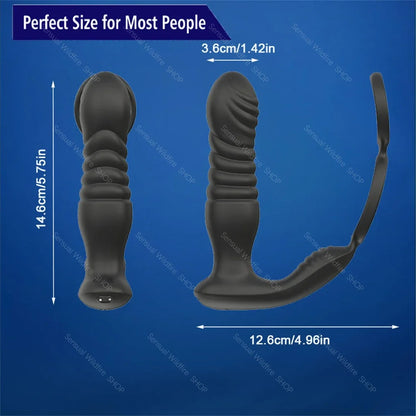 Male Thrusting Prostate Massager Wireless Anal Butt Plug Vibrator Perineum Stimulator Penis Cock Ring Masturbation for Couples