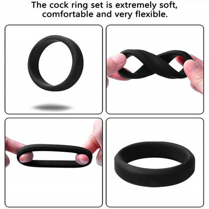 6Pcs/Set Cock Rings with 6 Different Size , Soft Silicone Penis Ring Cockring Set for Men or Couples