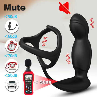 Two motors Prostate Massager Vibrator 360°Rotate Anal Plugs Penis Ring Butt Plug Vibrator Wireless Control for Men Masturbator