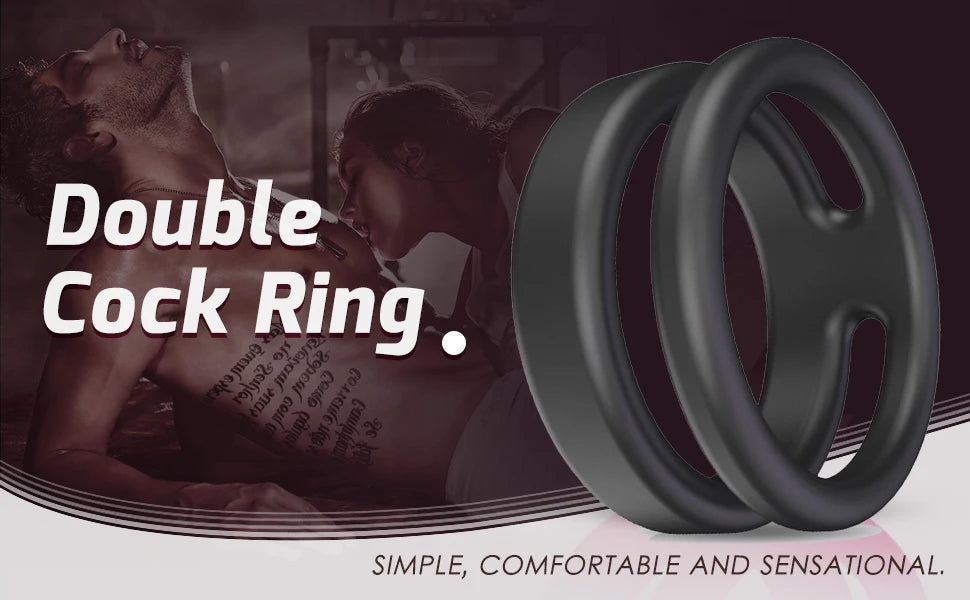 Semen Lock Ring, Silicone Dual Cock Ring for Longer, Harder, Stronger Erections, Erection Enhancing - Soft Silicone, Waterproof