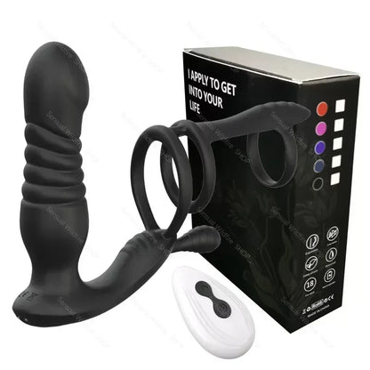 Male Thrusting Prostate Massager Wireless Anal Butt Plug Vibrator Perineum Stimulator Penis Cock Ring Masturbation for Couples