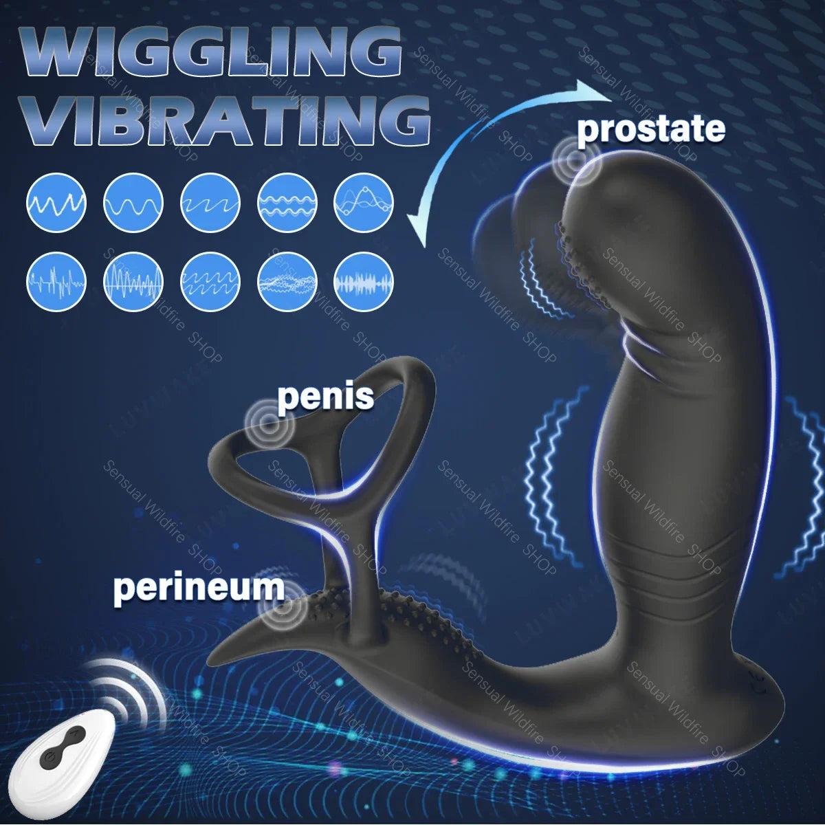 Male Thrusting Prostate Massager Wireless Anal Butt Plug Vibrator Perineum Stimulator Penis Cock Ring Masturbation for Couples