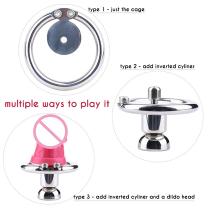 FRRK Inverted Urethral Chastity Cage Device with Skin Color Dildo Head for Couple BDSM Play Penis Ring Intimate Products