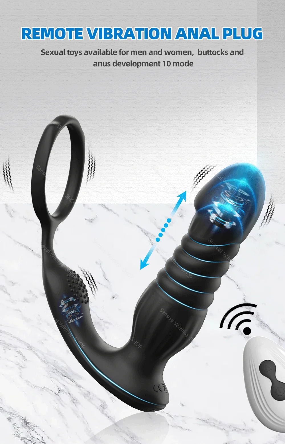 Male Thrusting Prostate Massager Wireless Anal Butt Plug Vibrator Perineum Stimulator Penis Cock Ring Masturbation for Couples