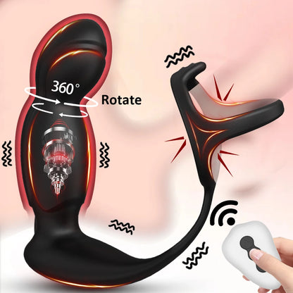 Two motors Prostate Massager Vibrator 360°Rotate Anal Plugs Penis Ring Butt Plug Vibrator Wireless Control for Men Masturbator